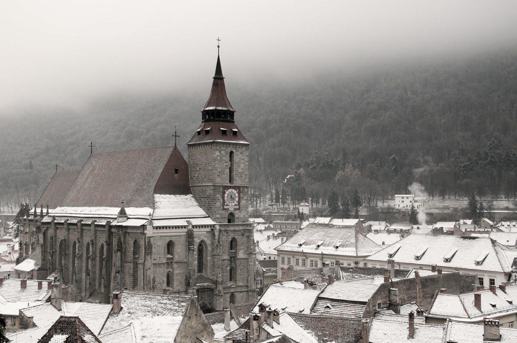 Brasov, Romania, Snow, City, Church Wallpaper