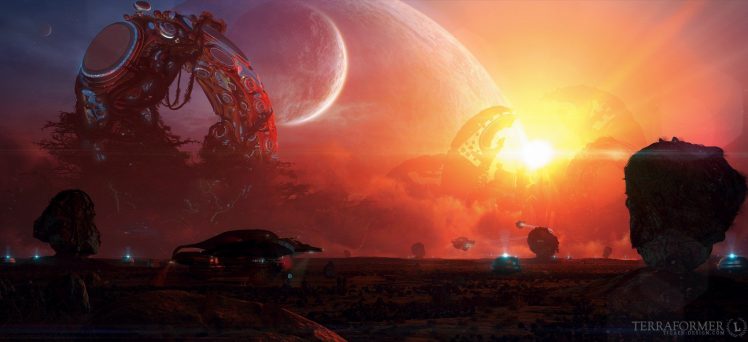 spaceship, Red, Sun HD Wallpaper Desktop Background