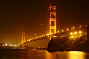bridge, San Francisco, Golden Gate Bridge, Night, City lights