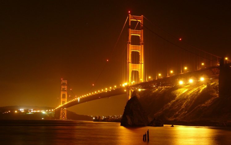 bridge, San Francisco, Golden Gate Bridge, Night, City lights HD Wallpaper Desktop Background