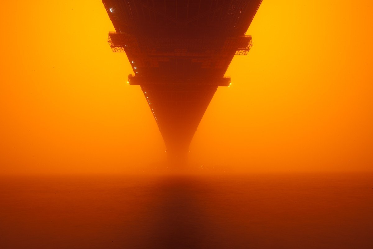bridge, Mist, Orange Wallpaper
