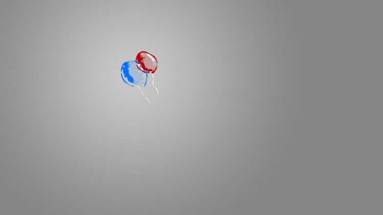 balloons, Red, Blue, Gray, Minimalism HD Wallpaper Desktop Background