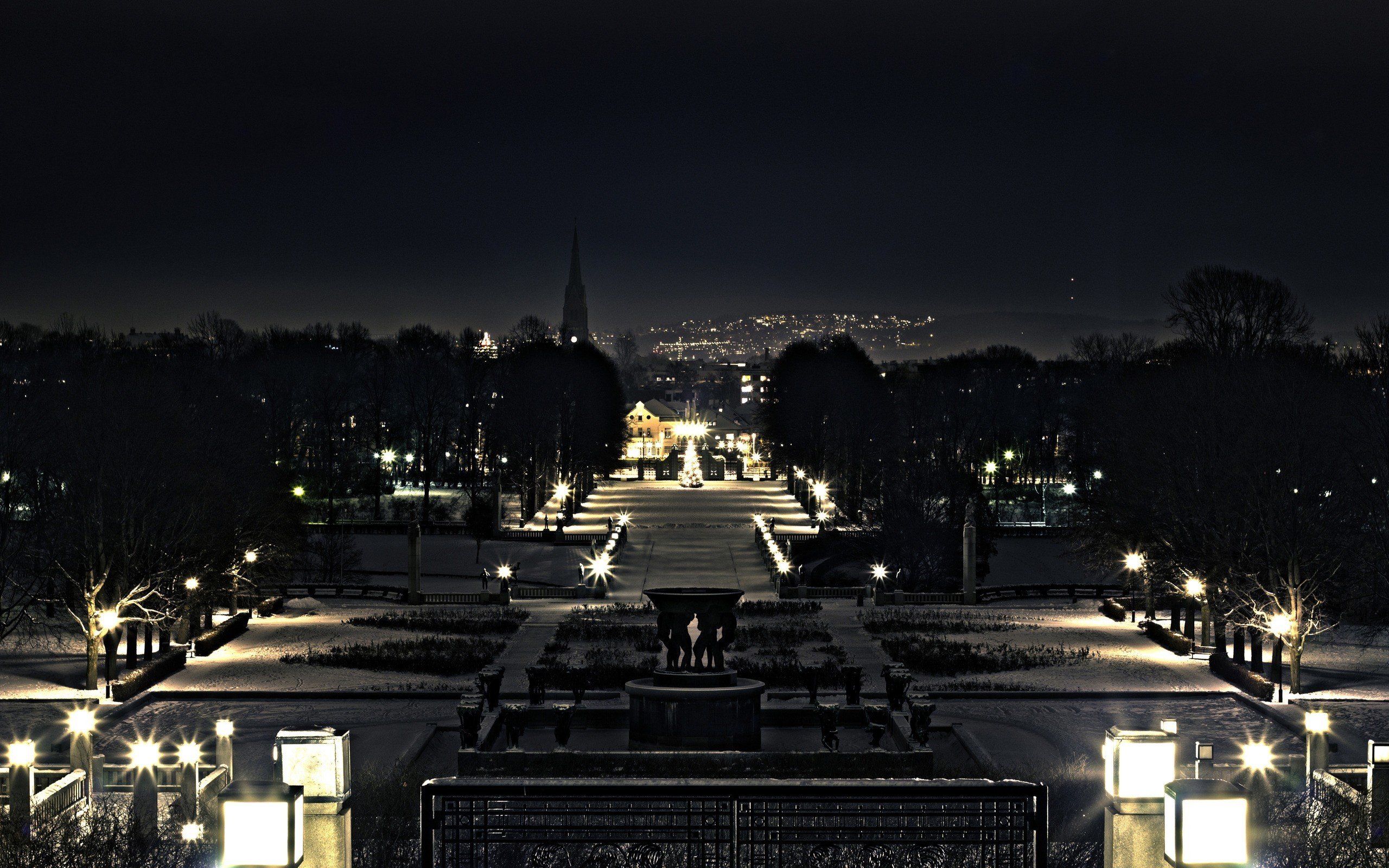 photography, Night, City lights, Park Wallpaper