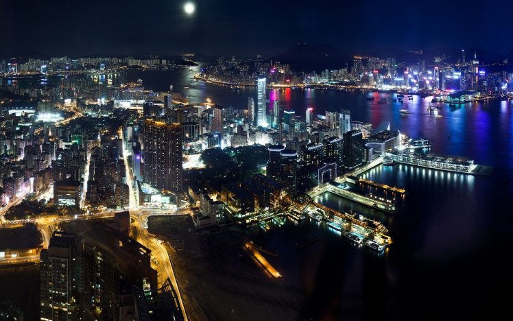 urban, City, Architecture, Building, Cityscape, Skyscraper, Photography, Hong Kong, Victoria Harbour, Night, Harbor, Ports HD Wallpaper Desktop Background
