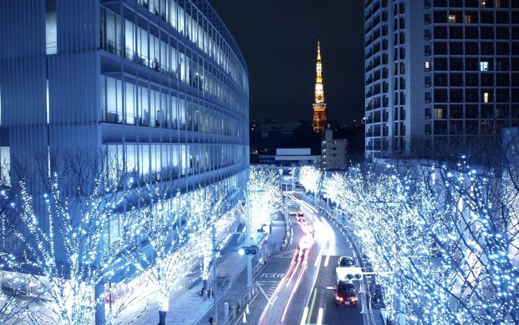 photography, Urban, Architecture, Building, Cityscape, City, Tokyo, City lights, Blue, Long exposure HD Wallpaper Desktop Background