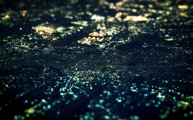 photography, Urban, City, Cityscape, Tilt shift, Night, Aerial view HD Wallpaper Desktop Background
