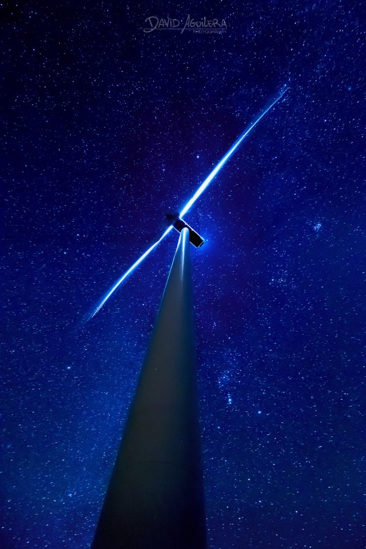 wind turbine, Stars HD Wallpaper Desktop Background