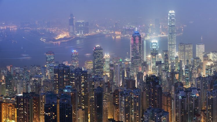 photography, City, Cityscape, Hong Kong, Building, Skyscraper, Water, Lights HD Wallpaper Desktop Background