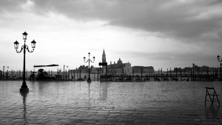 photography, Monochrome, City, Building, Venice, Rain, Water HD Wallpaper Desktop Background