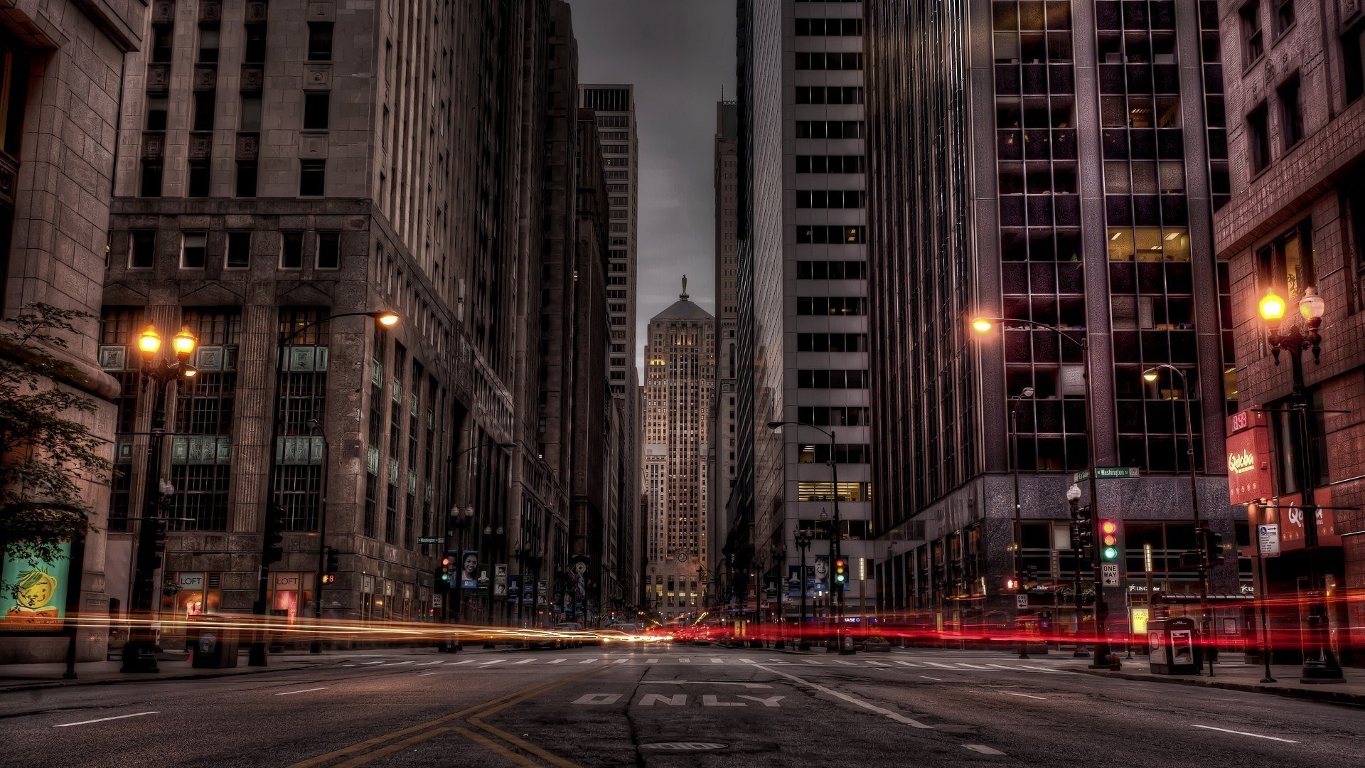 photography, City, Building, Street, Long exposure, HDR, Chicago, Light trails Wallpaper