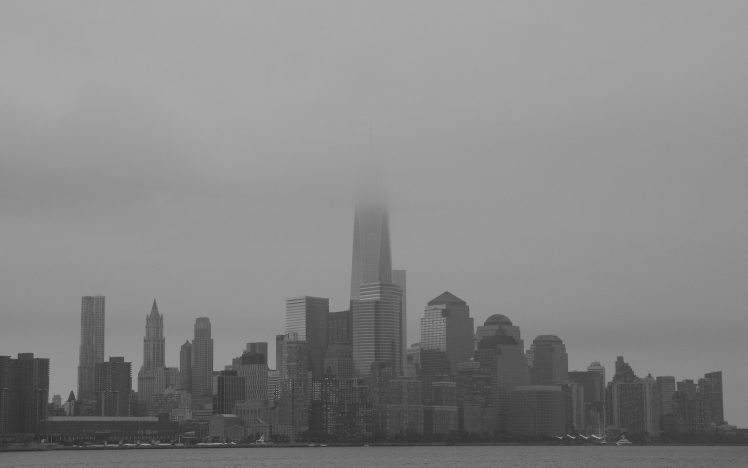 mist, Monochrome, One World Trade Center, Skyscraper, City, Urban, Building, Water, New York City HD Wallpaper Desktop Background