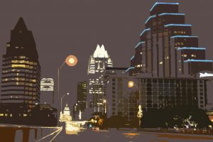 drawing, City, Urban, Night, Street, Lights, Austin (Texas)