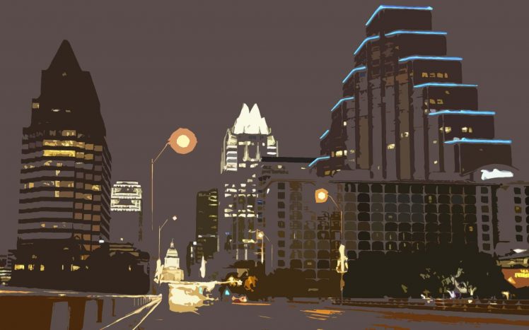 drawing, City, Urban, Night, Street, Lights, Austin (Texas) HD Wallpaper Desktop Background