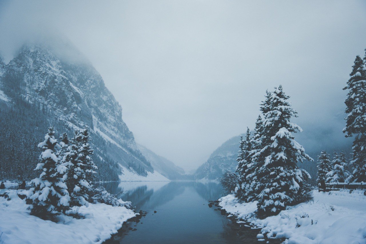 snow, Mountain, River Wallpaper