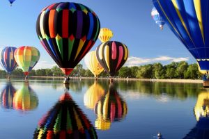 hot air balloons, Balloons, Lake, Reflection