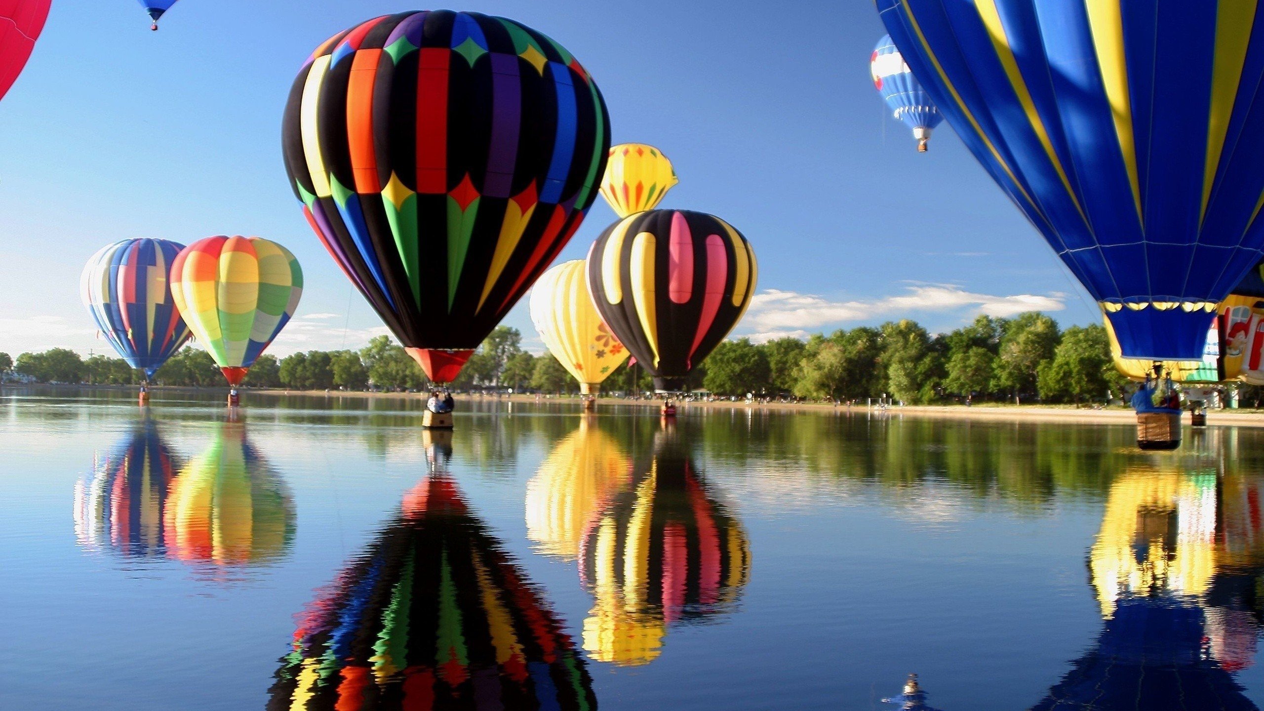hot air balloons, Balloons, Lake, Reflection Wallpaper