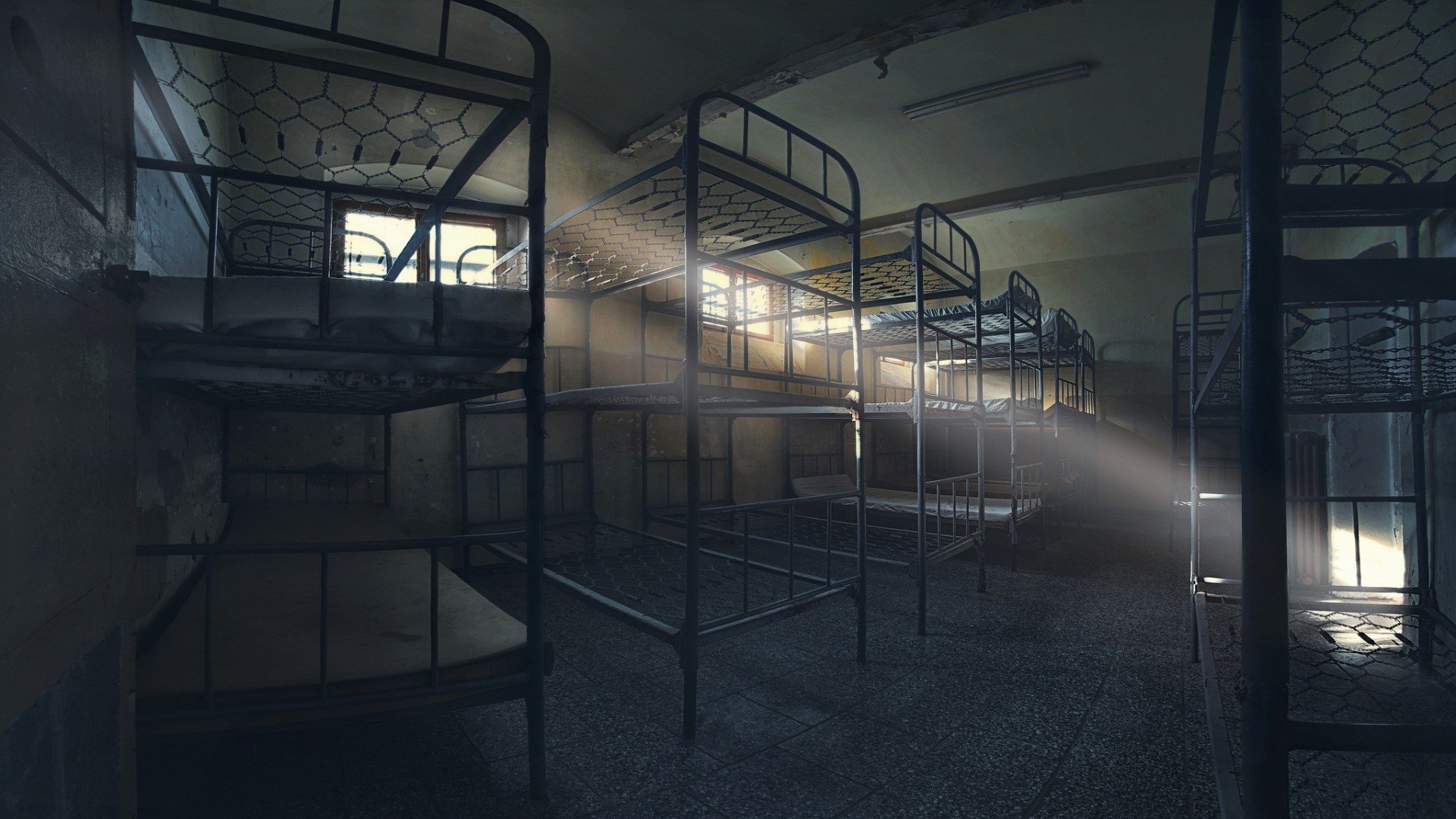 architecture, Interiors, Abandoned, Silent, Bunk bed, Sun rays, Bed, Empty, Mattresses, Dust Wallpaper