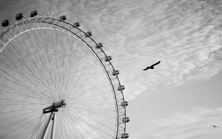 photography, London Eye, Wheels, Monochrome, Ferris wheel, London HD Wallpaper Desktop Background