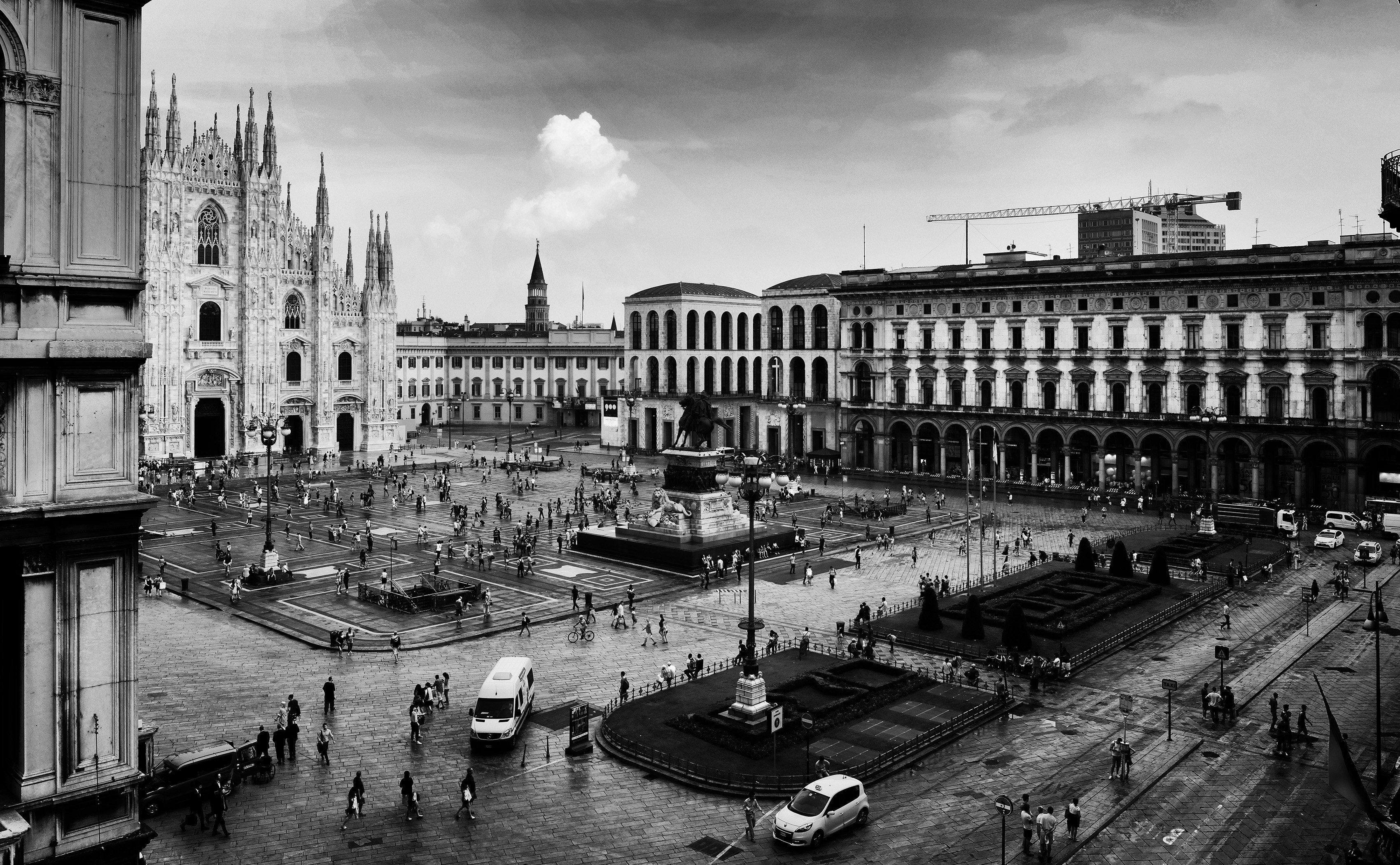 photography, City, Urban, Building, Square, Church, Architecture, Monochrome, Italy, Milan Wallpaper