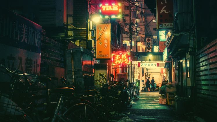 Japanese, Tokyo, Neon light, Bicycle HD Wallpaper Desktop Background