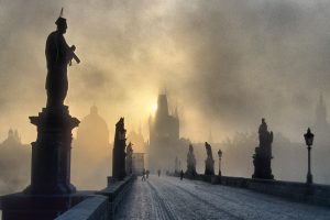 mist, Prague, Czech Republic, Charles Bridge, Statue, Bridge