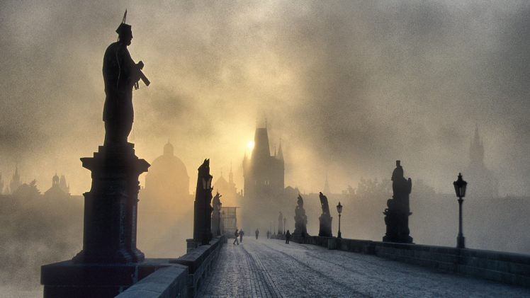 mist, Prague, Czech Republic, Charles Bridge, Statue, Bridge HD Wallpaper Desktop Background