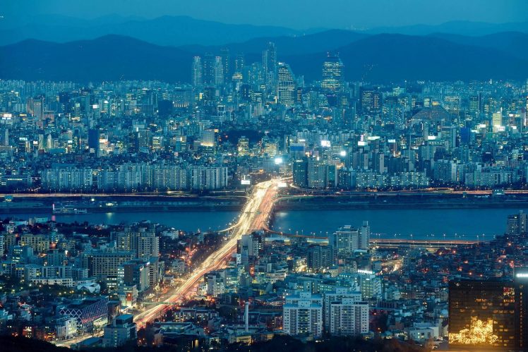 river, Photography, City, Urban, Cityscape, Building, Skyscraper, Bridge, Highway, Seoul, Long exposure HD Wallpaper Desktop Background