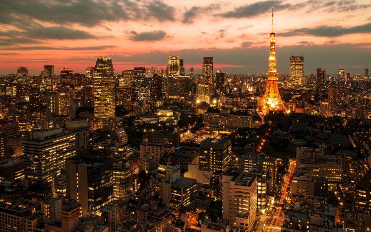 photography, Urban, City, Cityscape, Building, Skyscraper, Tokyo, Dusk, Lights HD Wallpaper Desktop Background