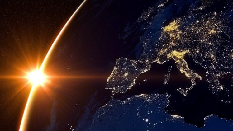 planet, Earth, Lights, Sunrise, Europe HD Wallpaper Desktop Background