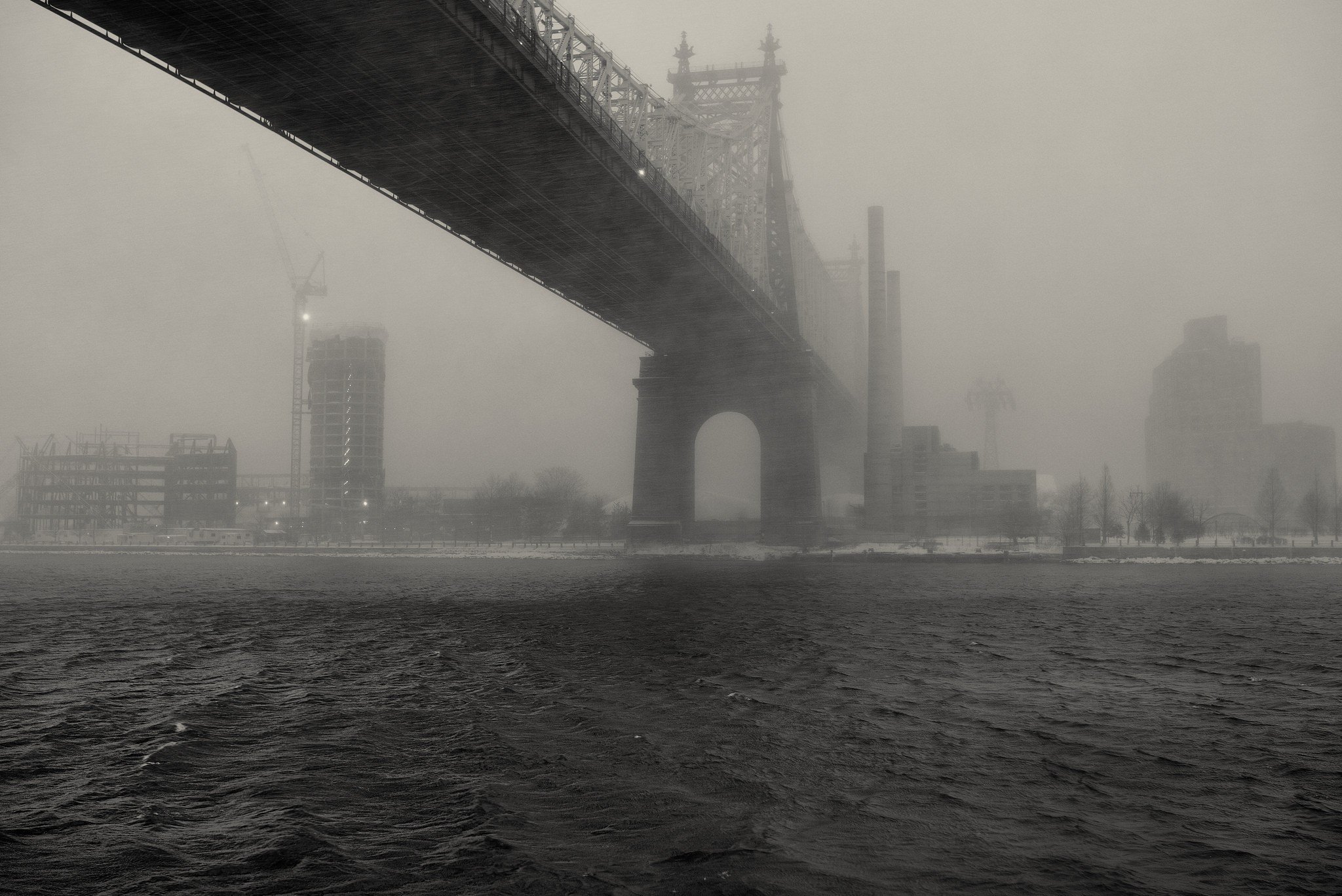 bridge, Mist, Queensboro Bridge, New York City, Monochrome Wallpaper