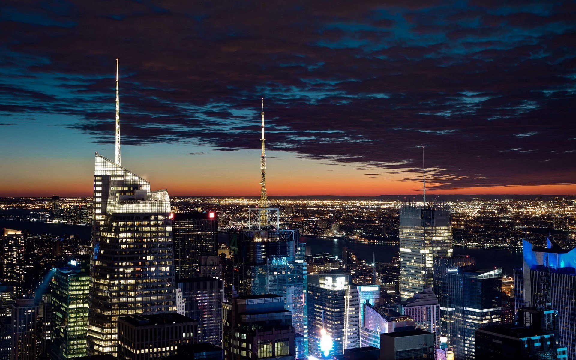 photography, Urban, Building, Night, Lights, Skyscraper, New York City, Dusk Wallpaper