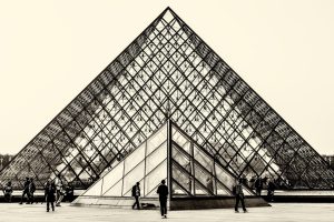 photography, Monochrome, Architecture, Museum, Paris, Louvre, Pyramid