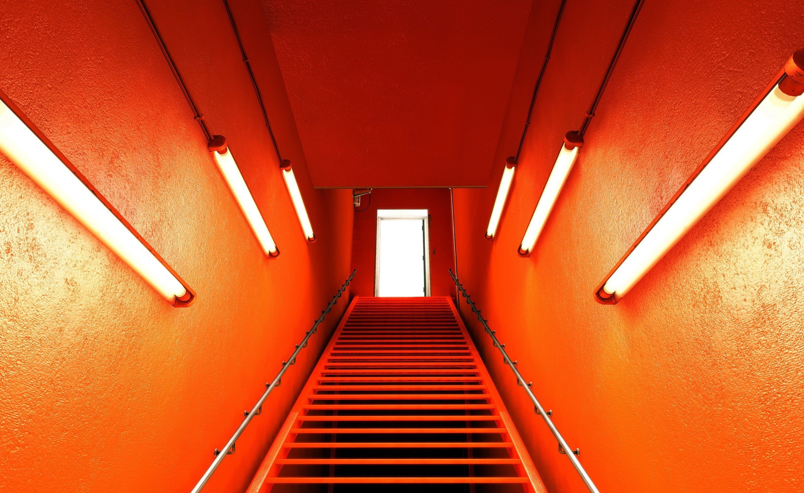 photography, Orange, Stairs, Neon, Lights, Mirrors Edge Wallpapers HD