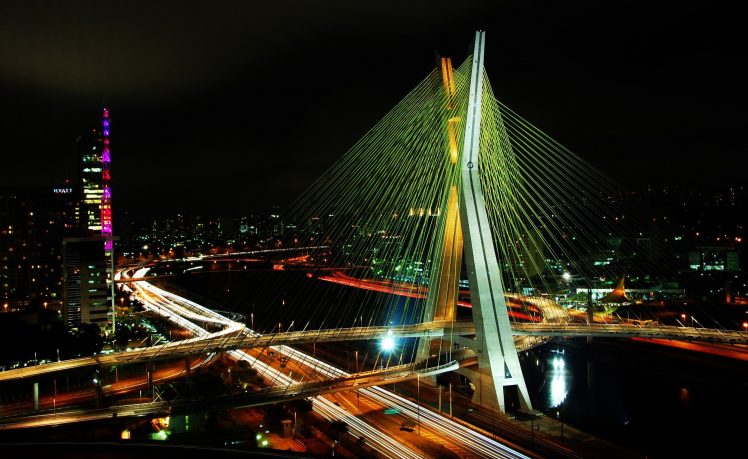 photography, City, Urban, Bridge, Building, Cityscape, Night, Lights, Highway, São paulo HD Wallpaper Desktop Background