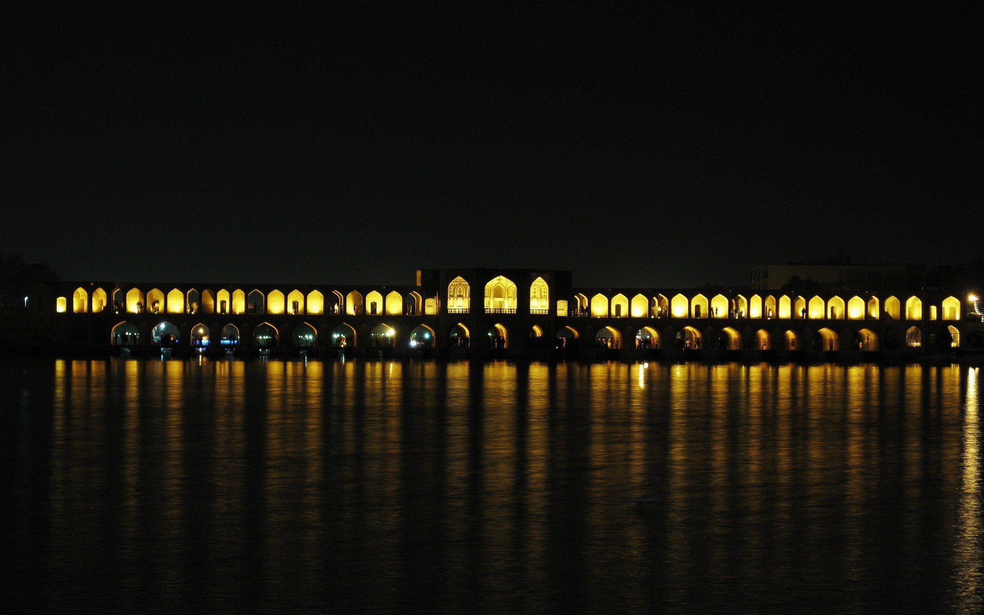 photography, Night, Water, Architecture, Lights, Reflection, Iran, River, Bridge Wallpaper