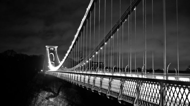 bridge, Bristol, Clifton Suspension Bridge, Monochrome HD Wallpaper Desktop Background
