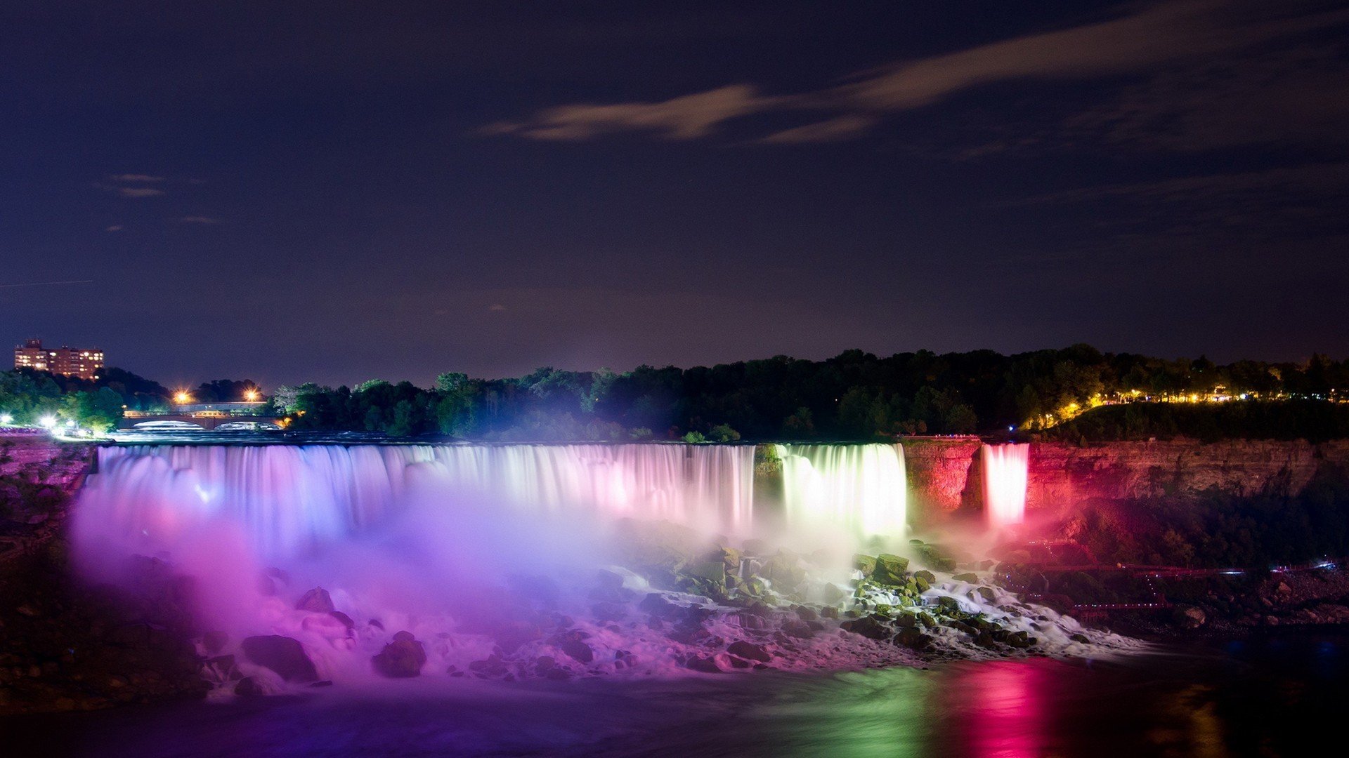 waterfall, Lights, Lake, River, Niagara Falls Wallpaper
