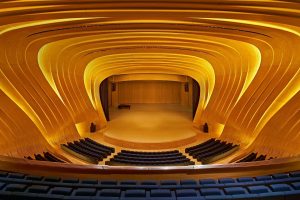 symmetry, Interiors, Modern, Concert hall, Baku, Azerbaijan, Chair, Podiums, Stages, Lights, Piano, Wooden surface