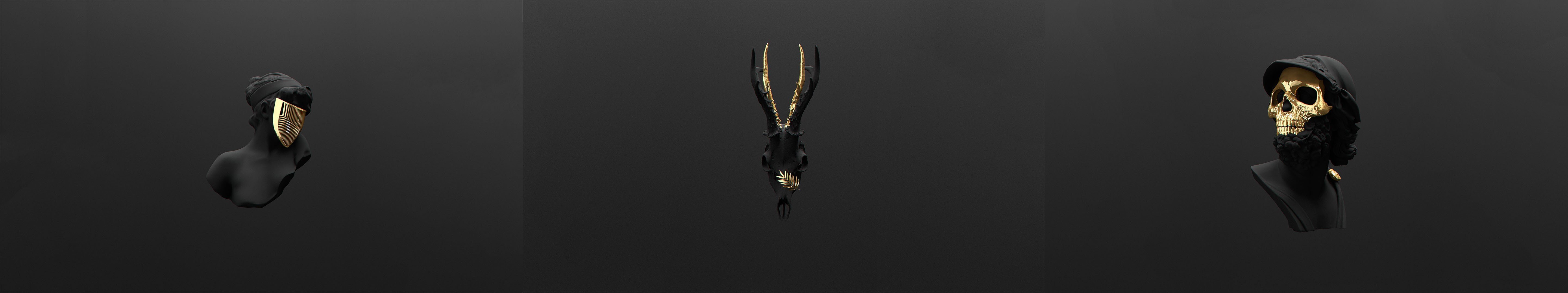 skull, Triple screen, Simple background Wallpaper