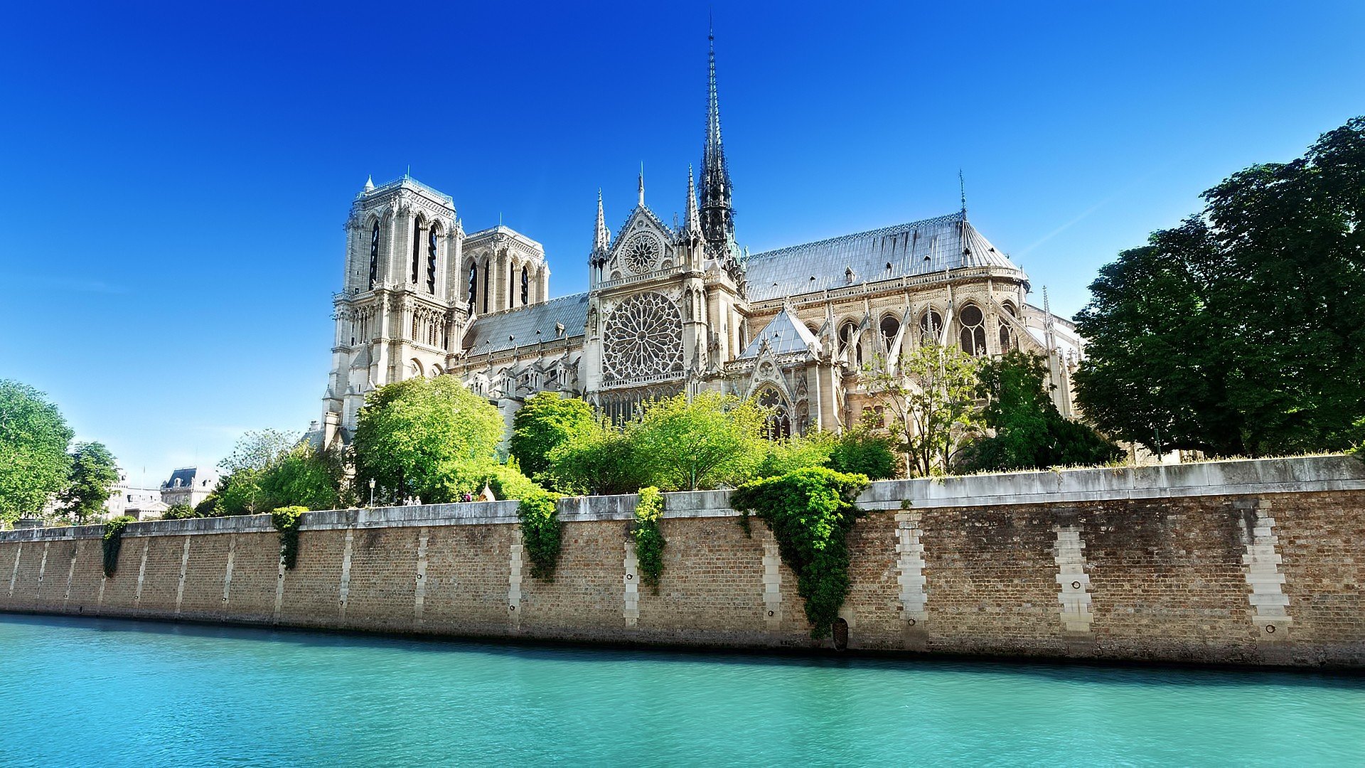 Notre dame, Building, Water, Paris, France Wallpaper