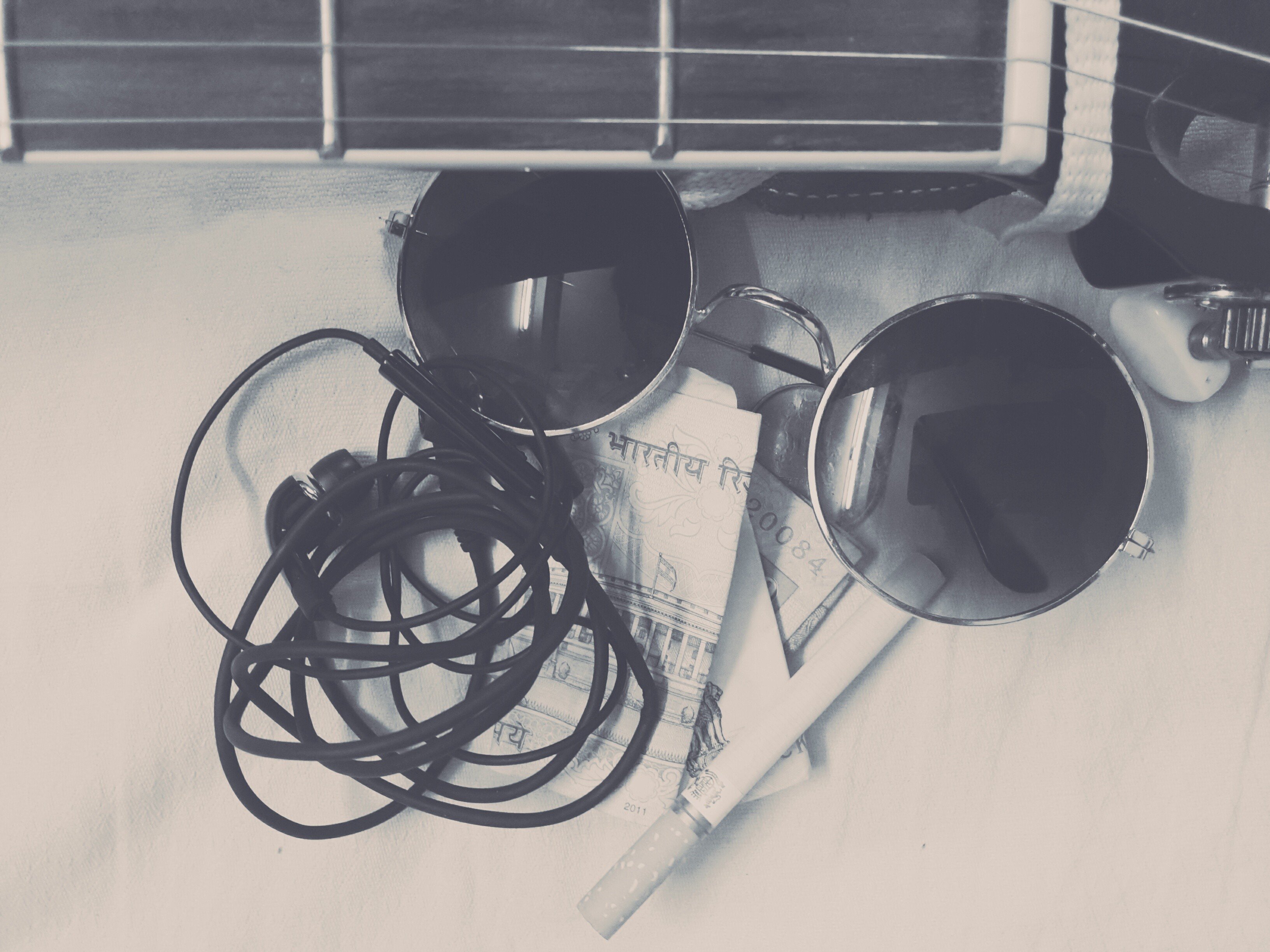 cigarettes, Guitar, Headphones, Glasses, Money Wallpaper