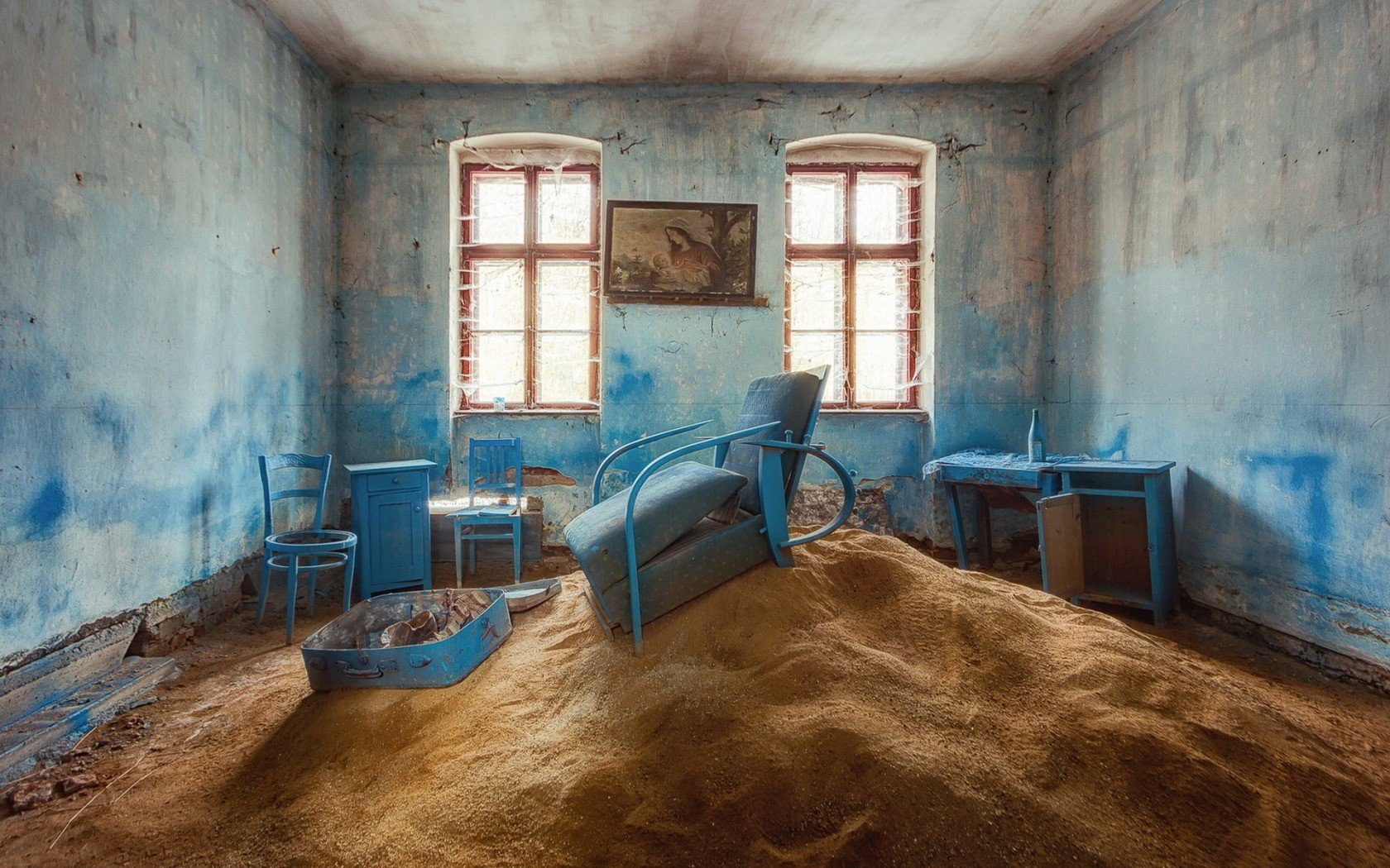 sand, House, Interiors, Old, Abandoned Wallpaper