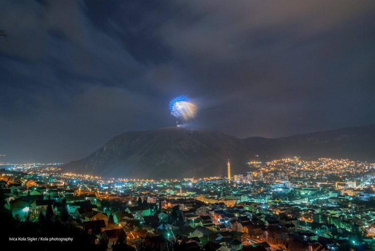 Mostar, Bosnia, Bosnia and Herzegovina, Night, Fireworks, City, City lights HD Wallpaper Desktop Background