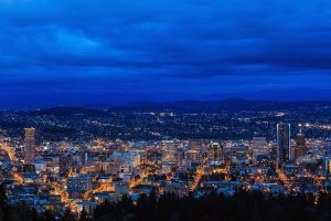 city, Portland, Oregon, Cityscape, City lights, Horizon, Hills