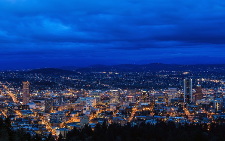 city, Portland, Oregon, Cityscape, City lights, Horizon, Hills HD Wallpaper Desktop Background