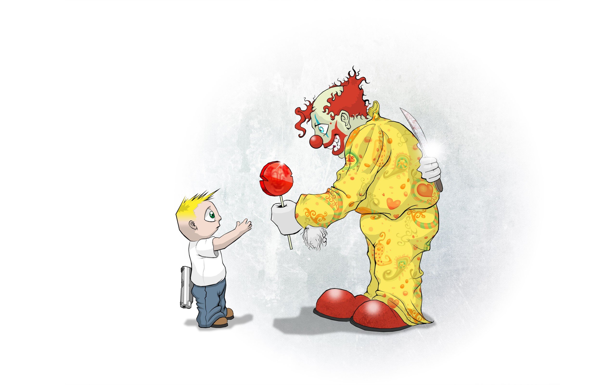 clowns, Murderers, Creepy, Little boy, Lollipop, Gun, Knife Wallpaper