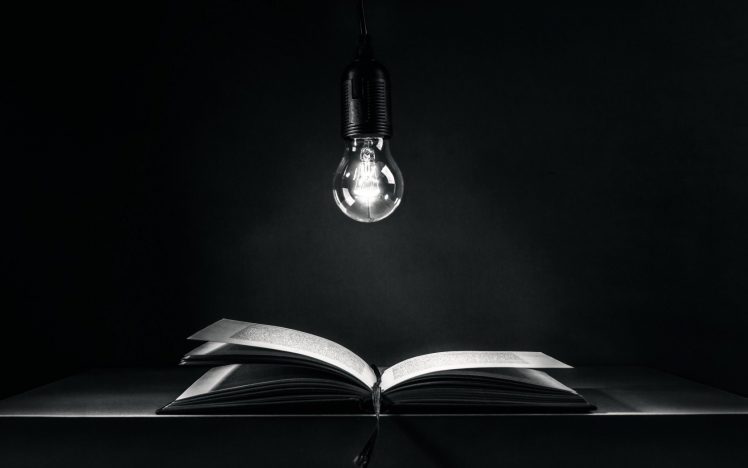light bulb, Lights, Books HD Wallpaper Desktop Background
