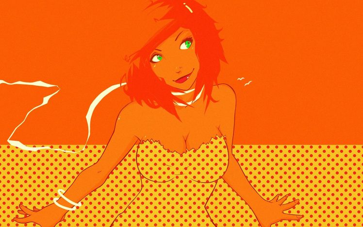 green eyes, Drawing, Orange, Yellow, Polka dots HD Wallpaper Desktop Background