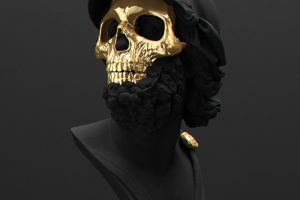 minimalism, Black, Gold, Skull, Death, Portrait display