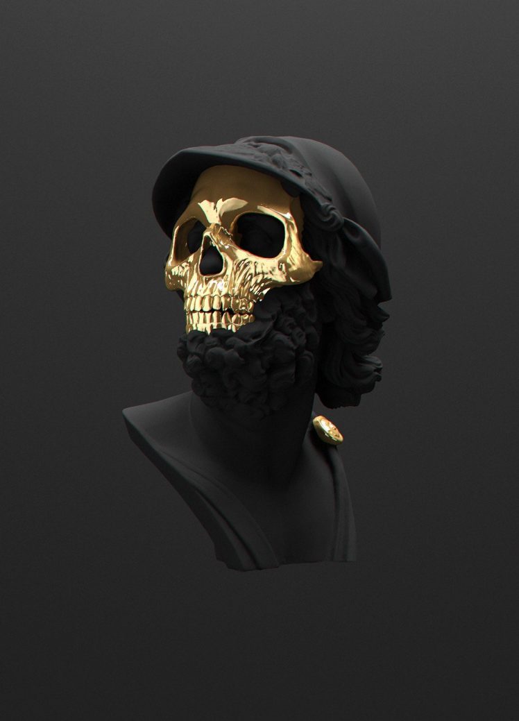 minimalism, Black, Gold, Skull, Death, Portrait display HD Wallpaper Desktop Background